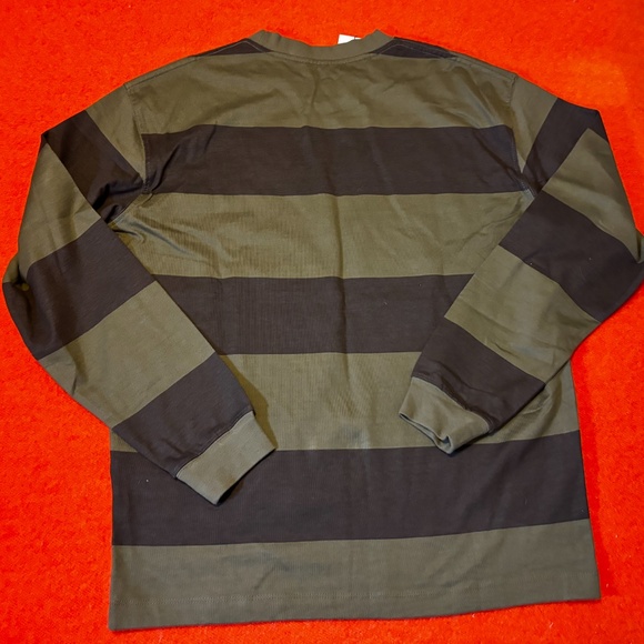 Zara khaki and green 100% cotton wide stripes heavy weight long sleeve tee NWT - Picture 6 of 6